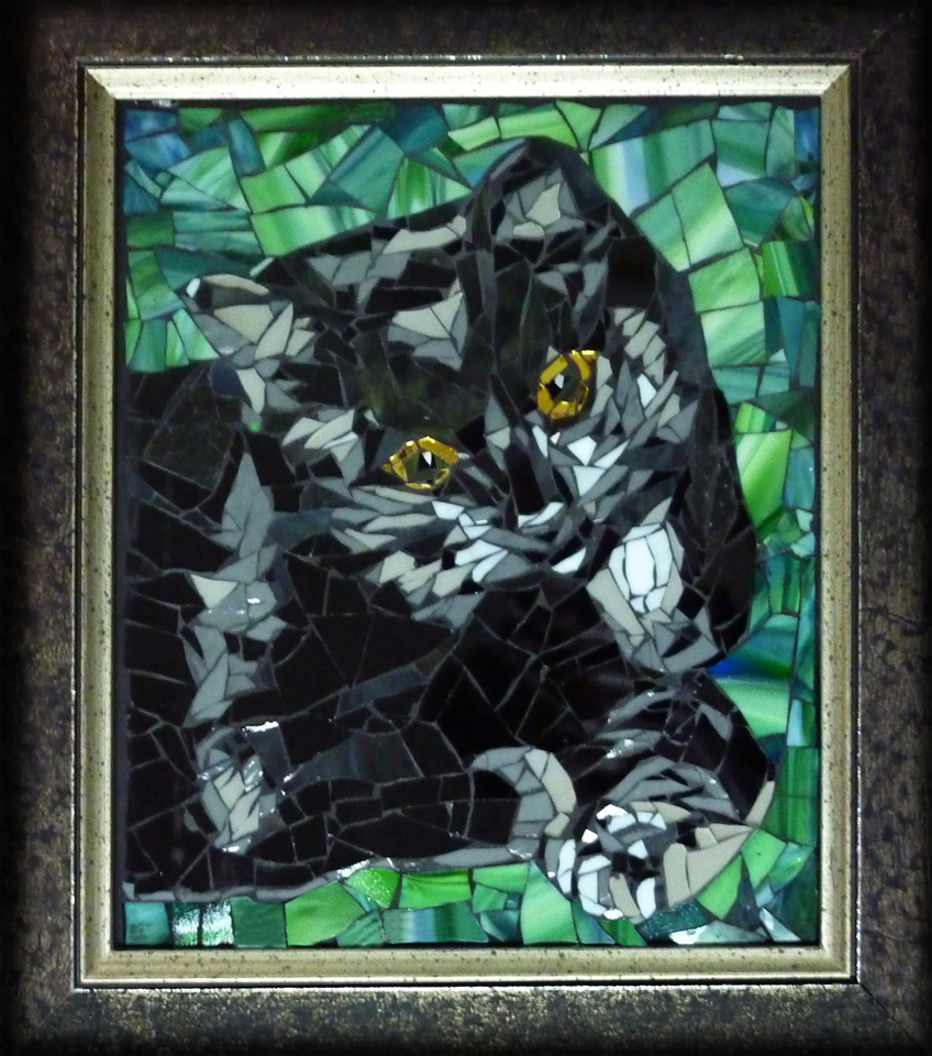 framed mosaic cat